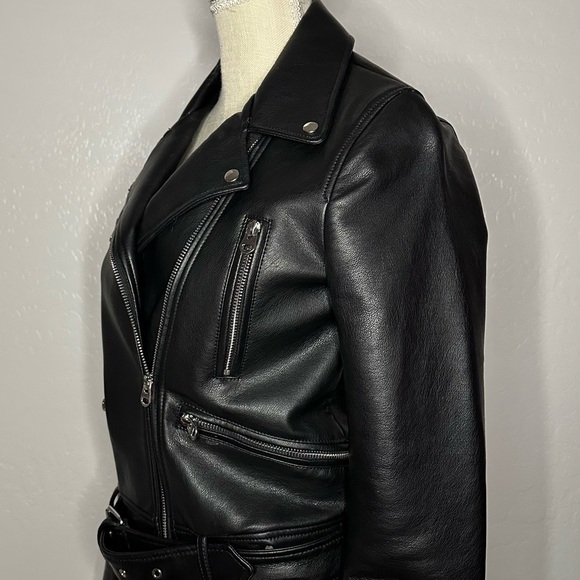 Zara Black Leather Jacket Asymmetrical Design - Picture 5 of 14